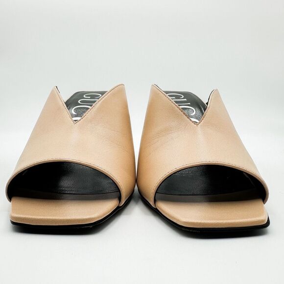 Gucci GG Neutral Leather Mules Heels Square Toe Sandals Size 38, 8 - Picture 12 of 15